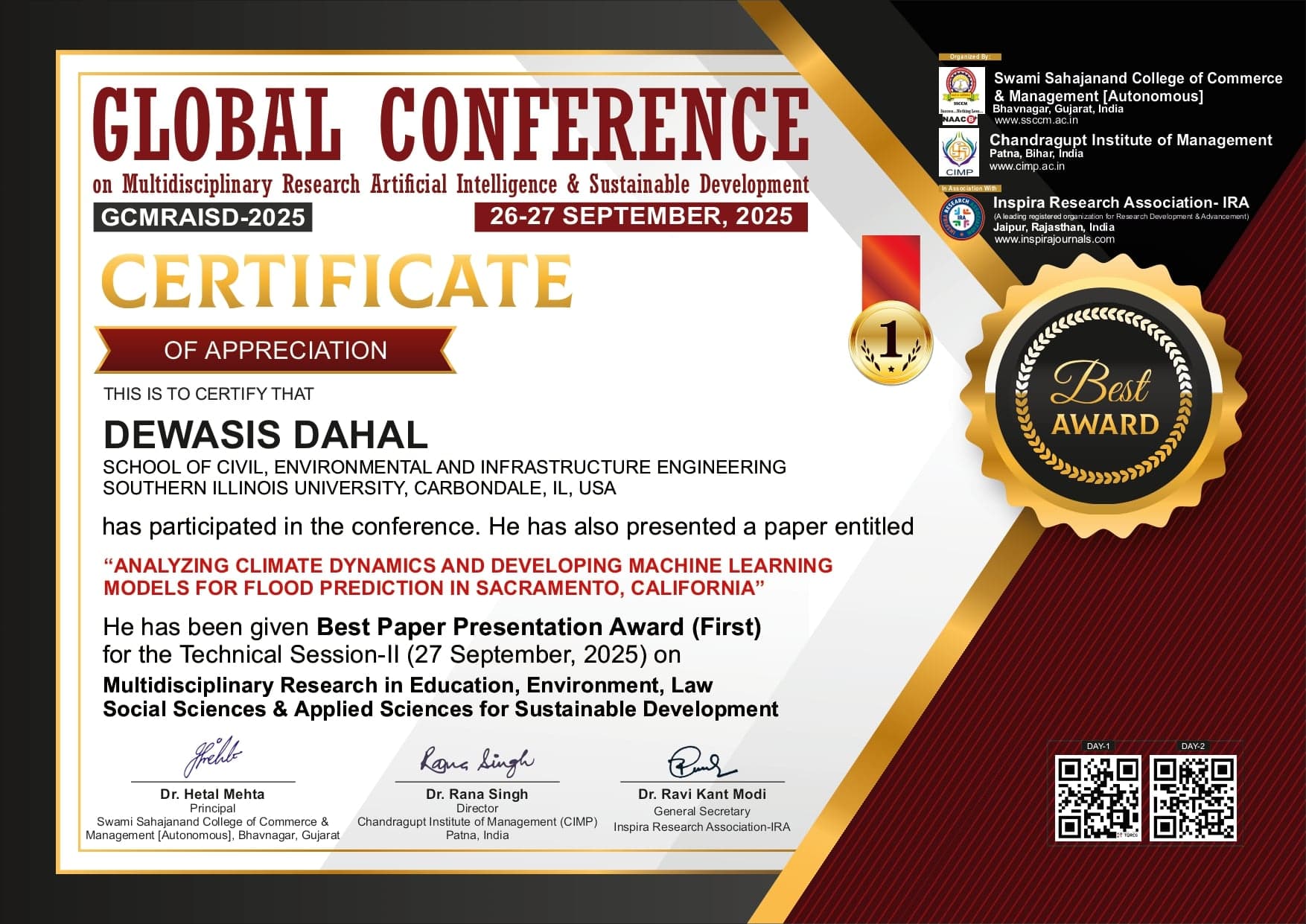 Best Paper Presentation Award